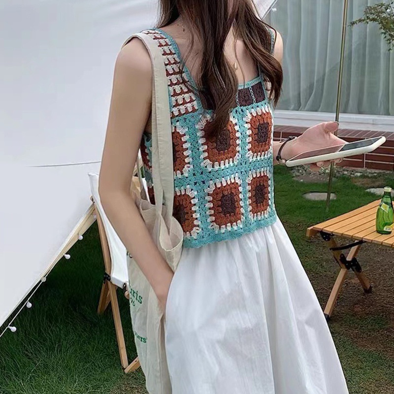 Youyo Áo Croptop Dệt Kim Không Tay Nhiều Màu Sắc Phong Cách Boho Cho Nữ Ves