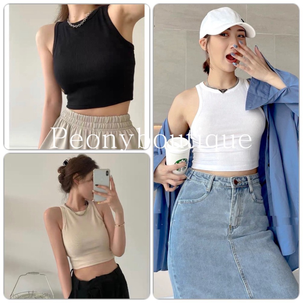 Áo Ba Lỗ Croptop Thun Tăm PEONYB Nữ [FREESHIP] 🌸 Phông body dáng ôm trơn màu ĐEN