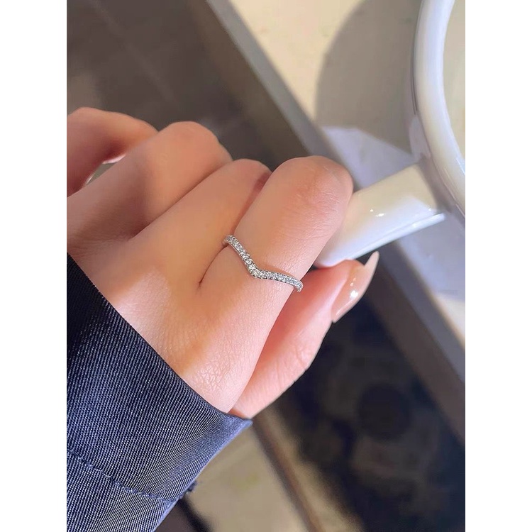 Nhẫn Đính Hôn Bạc 925 Hình Chữ V Đính Đá Pandora