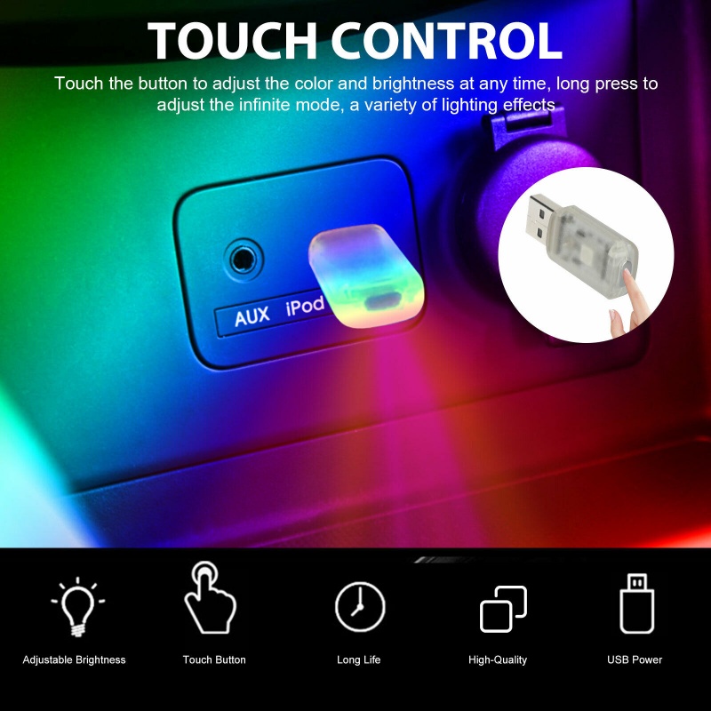 Đèn LED USB Nhiều Màu Điều Khiển Cảm Ứng Trang Trí Nội Thất Xe Hơi