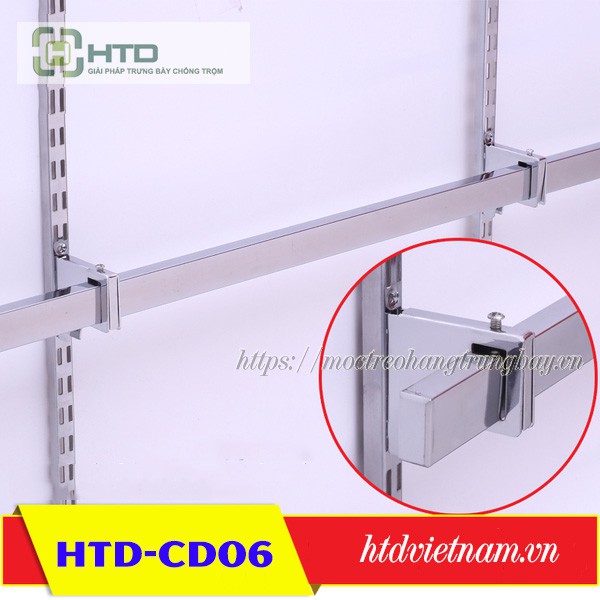 Cốc đỡ thanh hộp inox vuông gài ray đôi gắn tường ( 2 cái )