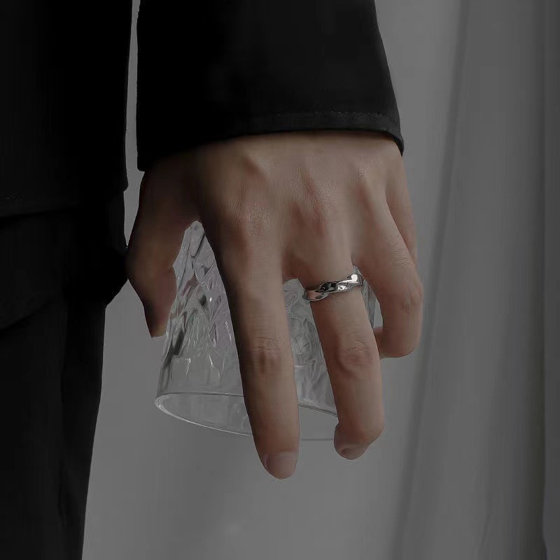 Nhẫn Hình Gợn Sóng Thiết Kế Mở Có Thể Điều Chỉnh Phong Cách Retro Dành Cho Cặp Đôi