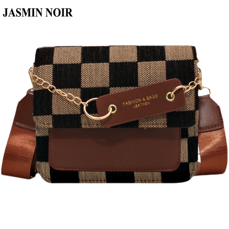 Túi Đeo JASMIN NOIR Chéo Dáng Vuông Nhỏ Họa Tiết Caro Phối Dây Xích Thời Trang Cao Cấp Cho Nữ