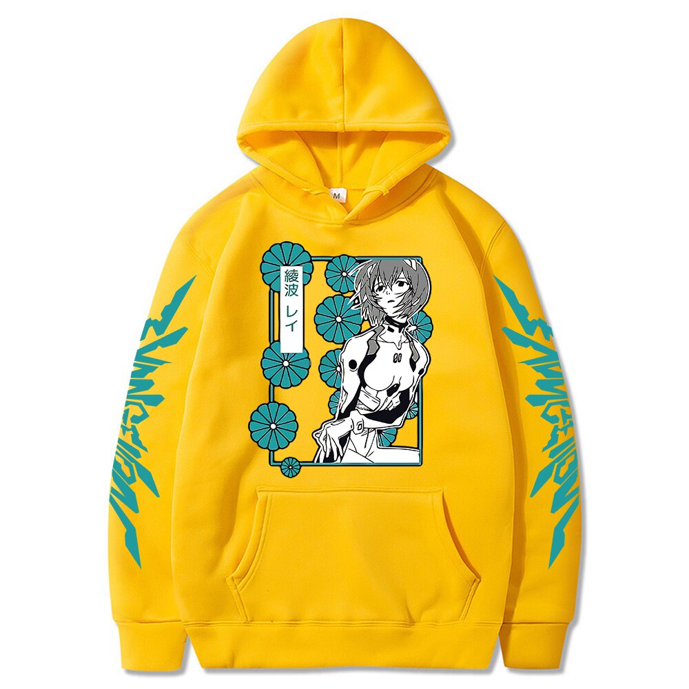 Áo hoodie tay dài mặc chui đầu in hình anime Evangelion phong cách đường phố Harajuku cho nam và nữ