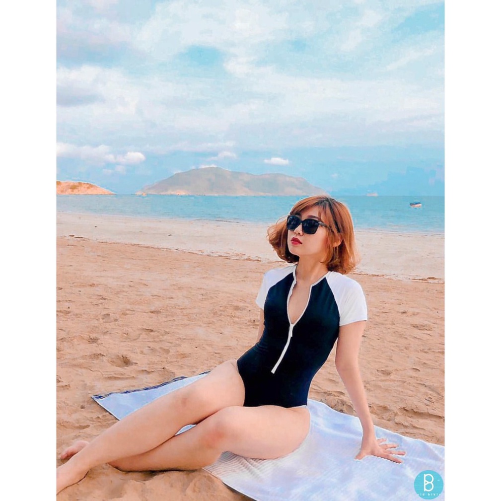 [HÀNG CAO CẤP + FORM ĐẸP] Bikini, Bodysuit tay ngắn có khóa kéo màu đen phối trắng - HÀNG MỚI VỀ | BigBuy360 - bigbuy360.vn