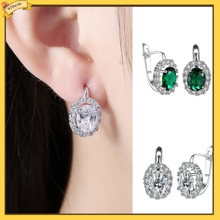 Hoa Tai Dáng Dài Hình Oval Đính Đá Zircon Sang Trọng Cho Nữ