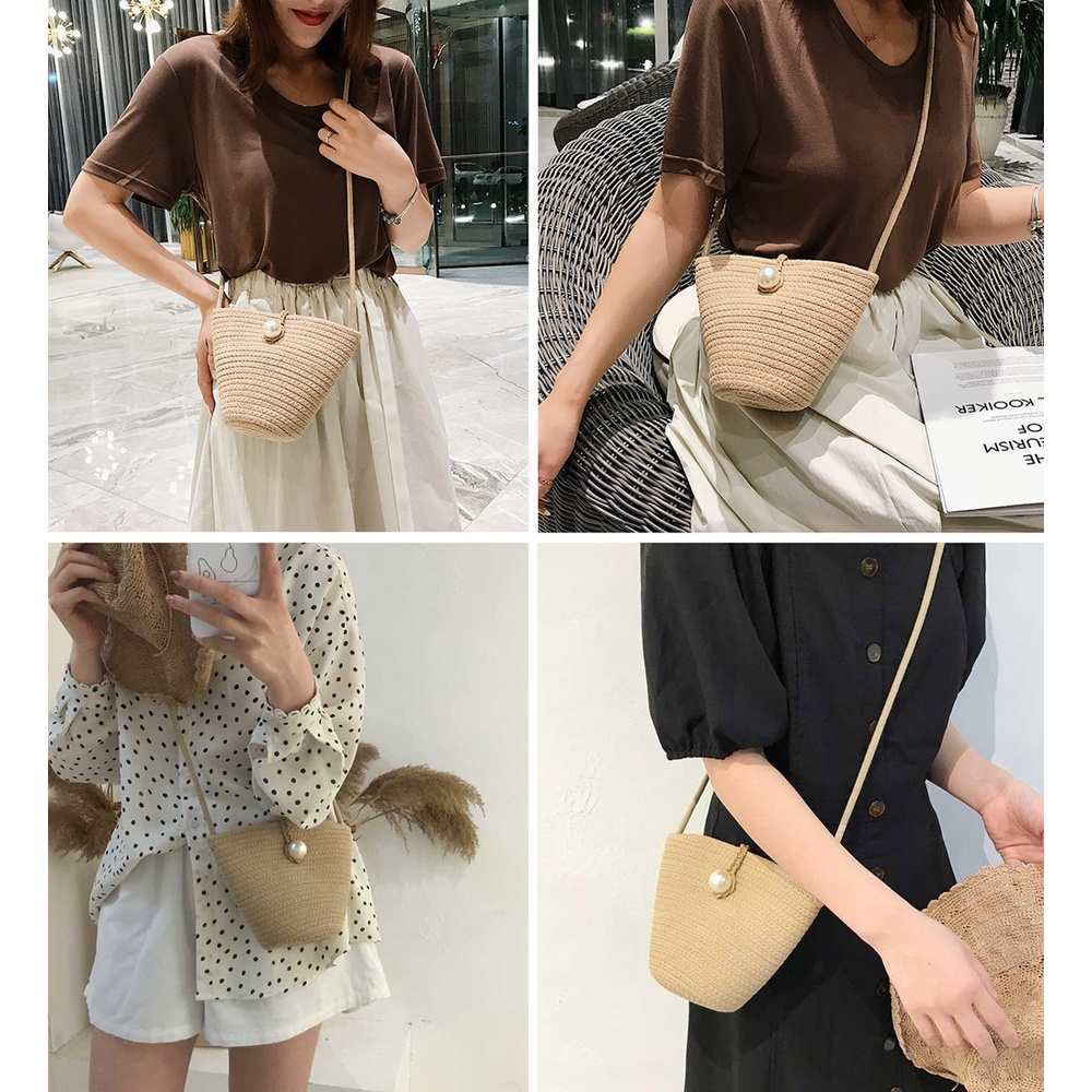 Túi Cói Cotton Đi Biển Phối Hạt Cườm Xinh L1767 - LoanTay