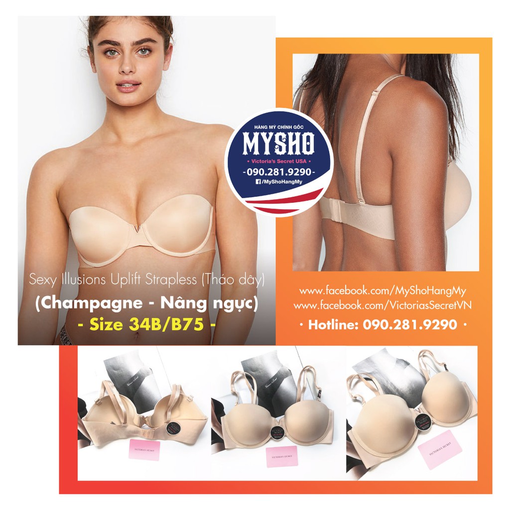 Áo Vic tháo dây dòng Sexy Illusion màu nude, hồng, đen, nâng ngực Push-Up, multiway - A75, B75, B80, C85