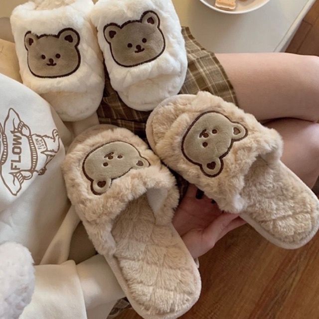 Dép đi trong nhà hình gấu đáng yêu hở mũi, Dép bông đi trong nhà hở mũi đáng yêu