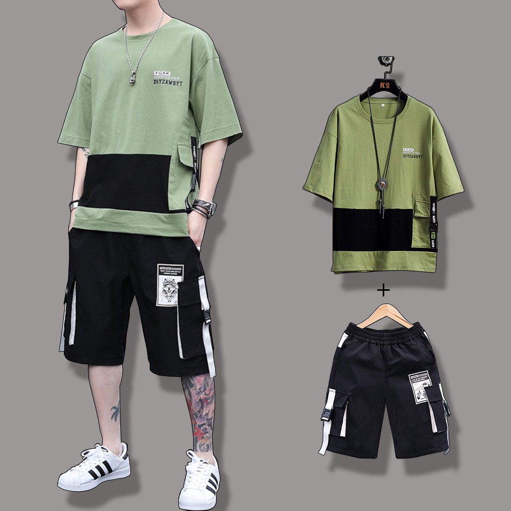 Bộ Quần Áo Thun Nam Ngắn Tay Phối Túi Khoá Dây Chữ Kết Hợp Quần Short Thể Thao Trẻ Trung MENFASHION1989 90000149C | BigBuy360 - bigbuy360.vn
