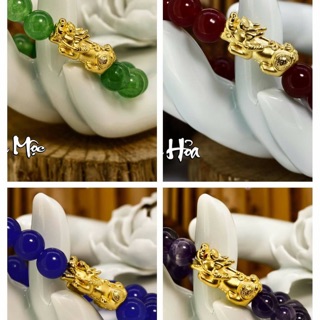 Vòng Tay Phong Thuỷ Đá Thiên Nhiên Mix Tỳ Hưu Bạc Mạ Vàng 24k