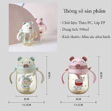 Bình Uống Nước Hình Con Lợn 350ml Có Van Chống Sặc Và Dây Đeo