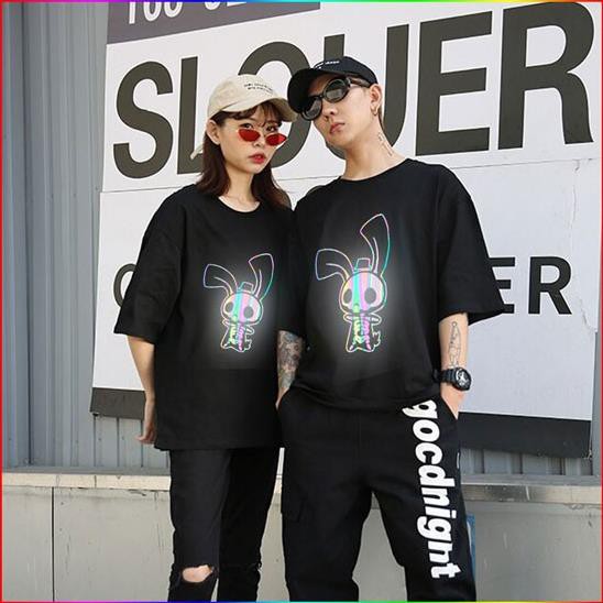 HOT- Áo thun phản quang 7 màu thỏ bone tay lỡ form rộng - siêu sốc