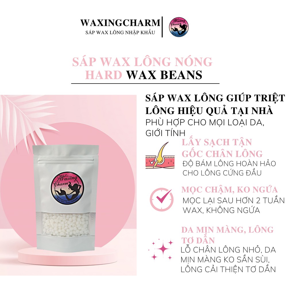 500gr Sáp Wax Lông Nóng Hard Wax Beans Nhiệt độ thấp Waxingcharm Dành Cho Mặt, Nách, Body, Bikini Tặng Que Wax