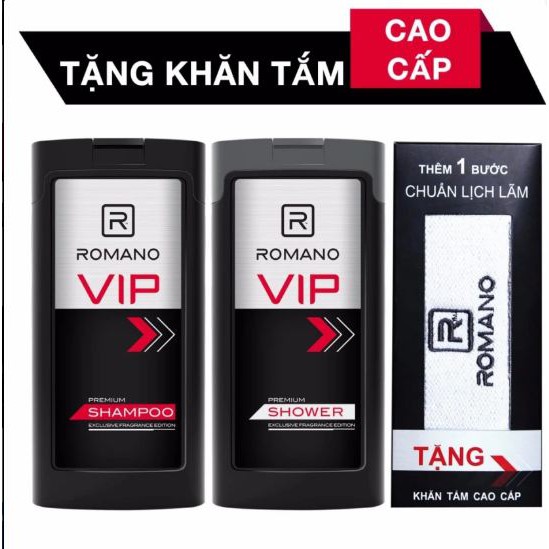 Combo dầu gội và Sữa tắm Romano VIP 180g + tặng khăn mặt cao cấp