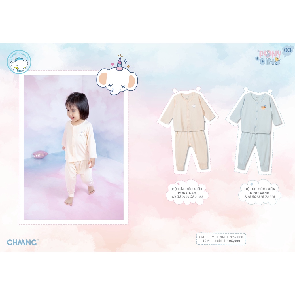 Bộ dài tay cúc giữa Chaang vải cotton mềm mịn