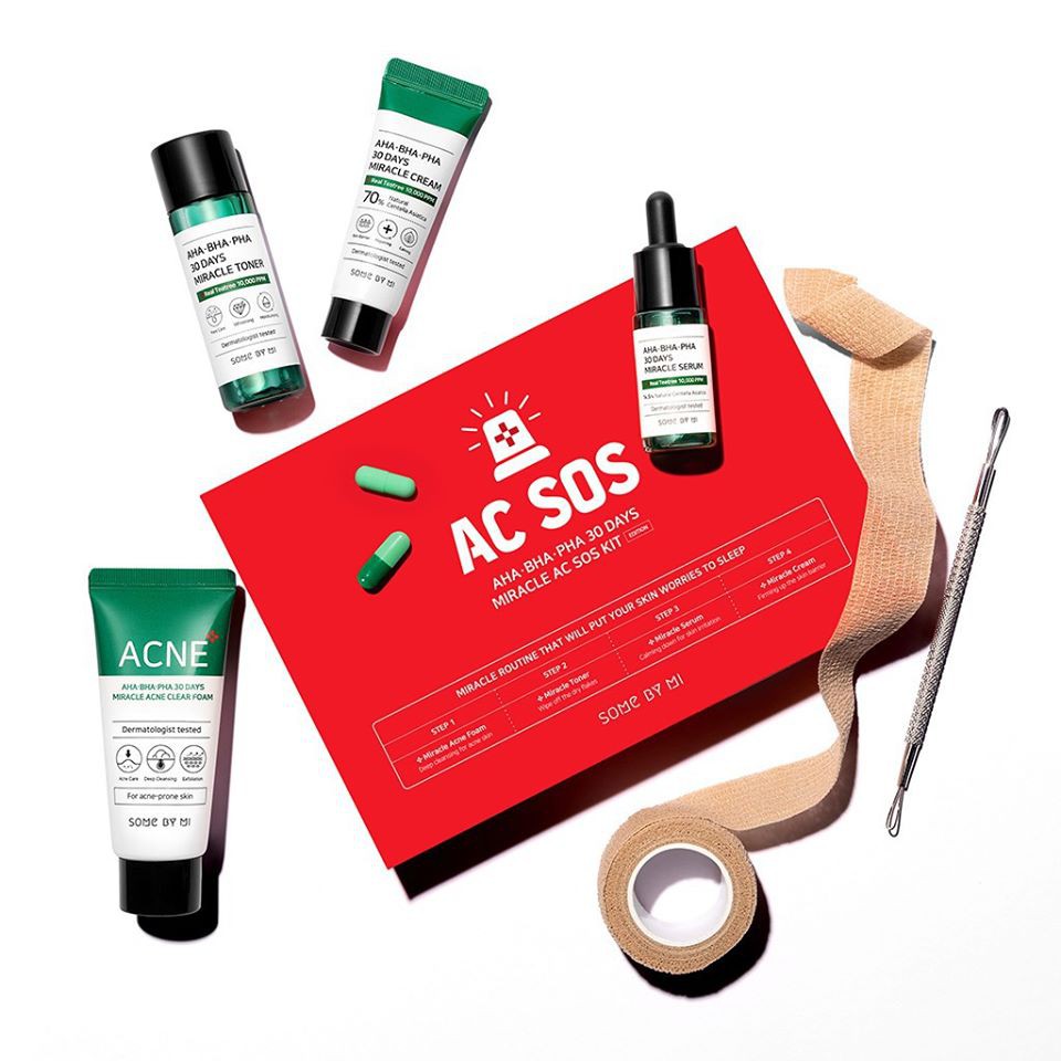 Bộ Kit 4 sản phẩm dưỡng da giảm mụn Some By Mi AHA - BHA - PHA 30 Days Miracle AC SOS Kit-[Coco Shop]