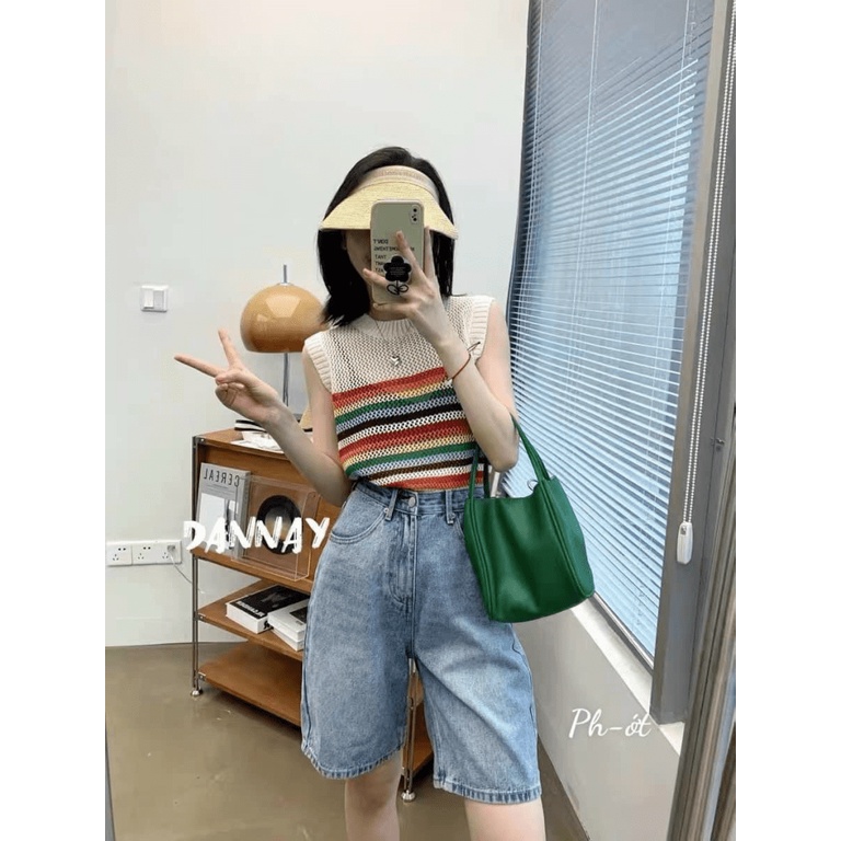 (Free ship) Áo Len Sọc Ngang Lưới Cầu Vồng Siêu Dễ Thương UP VLTN Shop