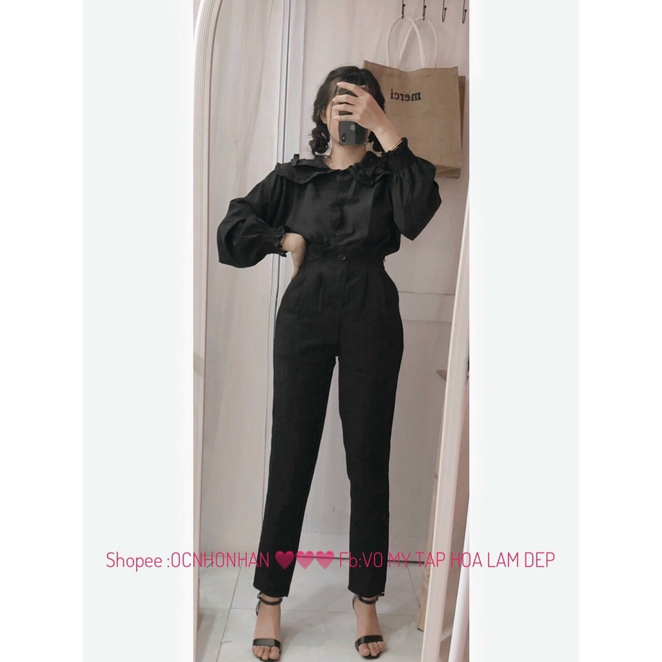 Áo sơ mi tay dài cổ sen phối bèo to xinh u