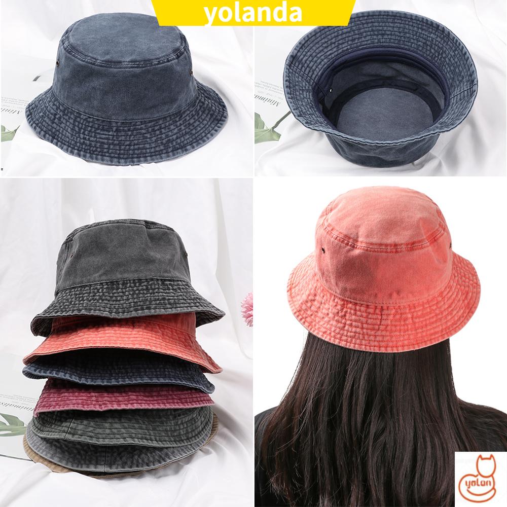 ☆YOLA☆ Fashion Bucket Hat Summer Denim Washed Fisherman Cap Women Men Outdoor Sunscreen Casual Foldable Cotton Retro Sun Hat/Multicolor