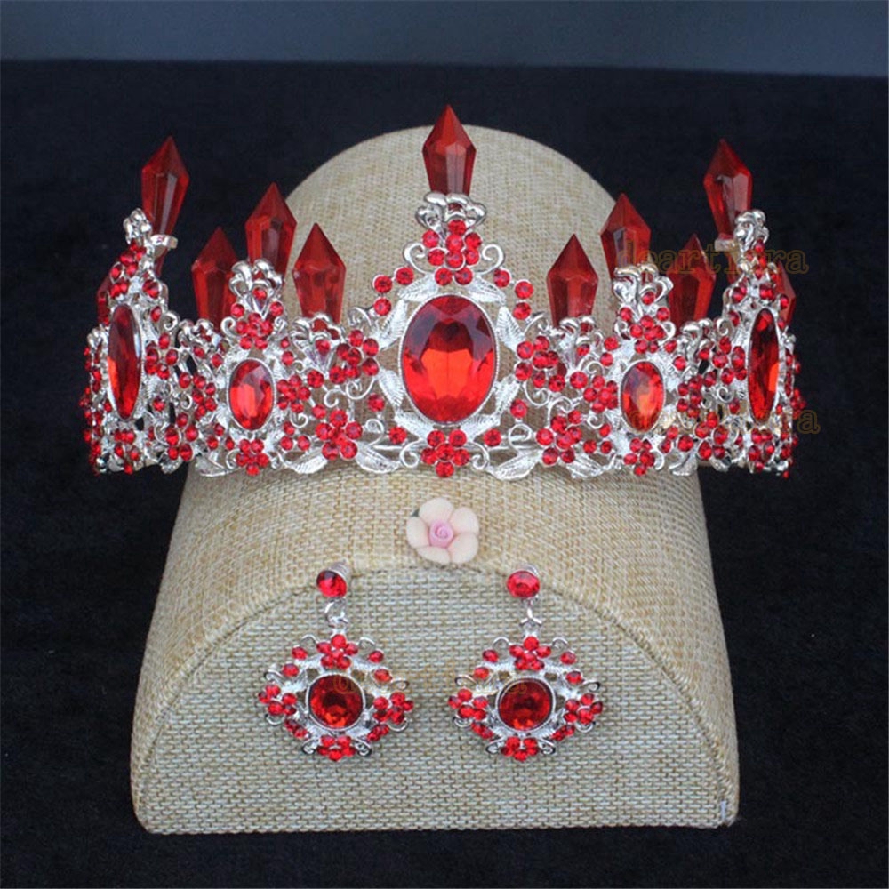 Rhinestone Baroque Crystal Crown Bride Tiara Earrings set for Wedding / Bride / Prom