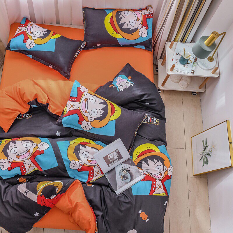 Bộ chăn ga gối Cotton poly Bo Decor Lufy mũ rơm, vỏ chăn mền, drap nệm và 2 vỏ gối