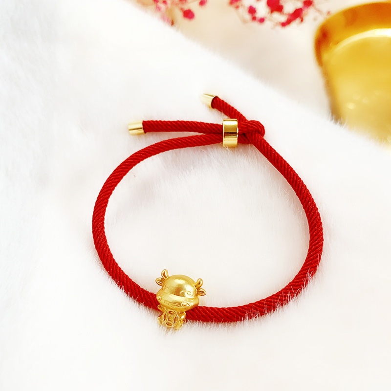 Vòng tay dây đỏ mặt hình chú trâu vàng 2021 mang lại may mắn phước lành truyền thống năm mới Trung Quốc