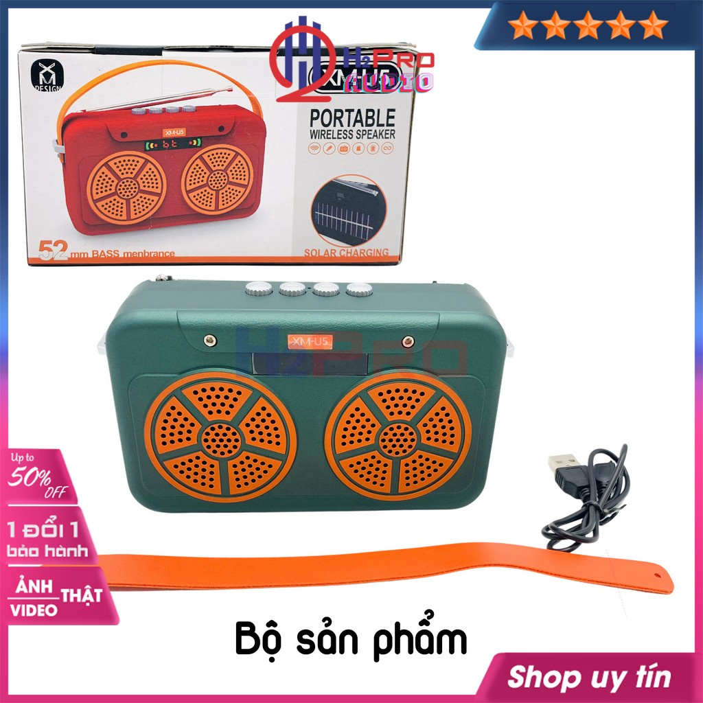 Loa bluetooth mini, loa nghe nhạc giá rẻ XM-U5 5W pin sạc mặt trời, nghe nhạc hay, đài radio FM,USB,thẻ nhớ-H2pro tech