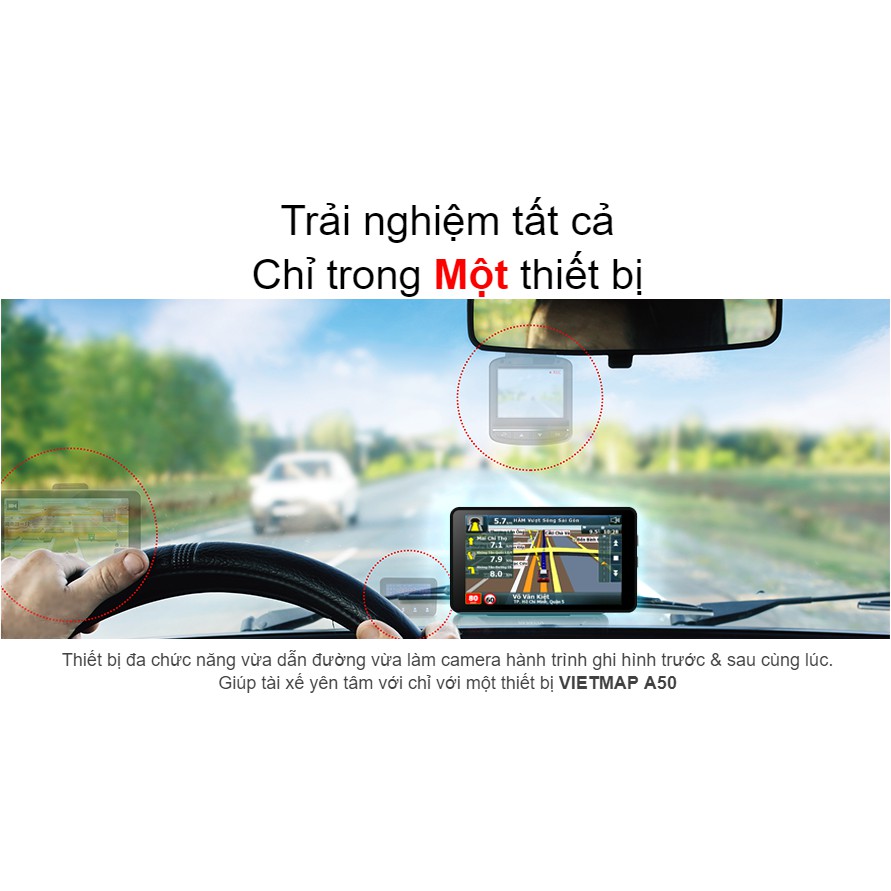 Camera Hành Trình Ô Tô Ghi Hình Trước Sau Tích Hợp Dẫn Đường GPS VIETMAP A50 + Thẻ Nhớ 16GB