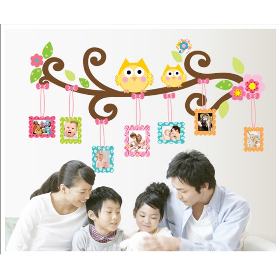 Decal trang trí Cành Cây cong Cú Mèo khung ảnh