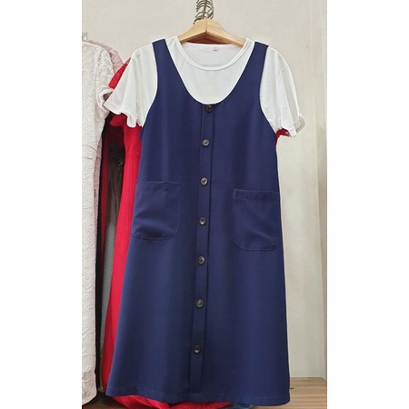 [Size 40 đến 80kg] Đầm bầu yếm rời công sở màu đen xanh đen vải cao cấp thoáng mát mùa hè dài qua gối có size tới 80kg