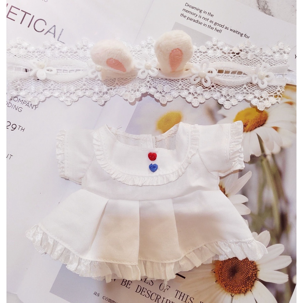 LUOLV Gift Idol Dolls Accessories Changing Dressing Game Cotton Stuffed 20CM Doll Clothes Playing House Cartoon Pattern Outfit Skirt Shirt Headband Toy Plaid Dress