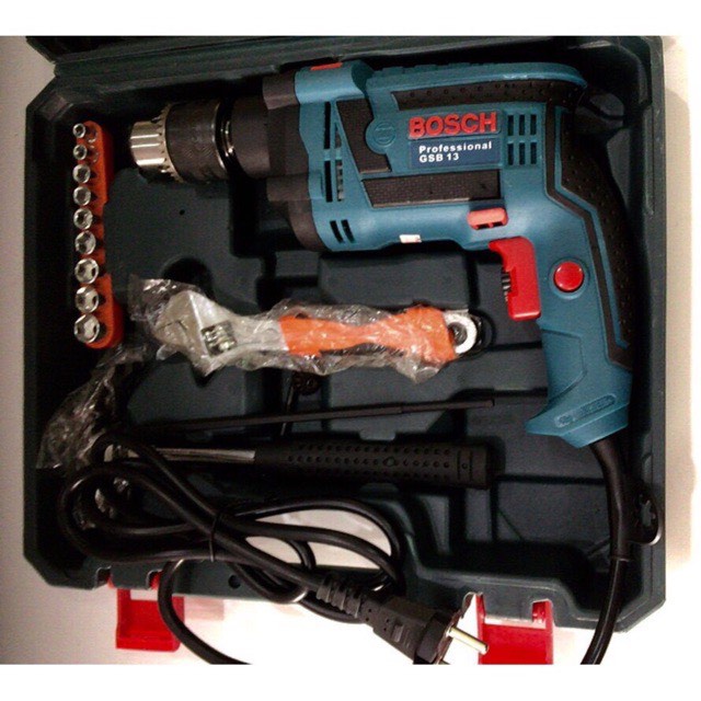 Máy khoan tường sắt gỗ 13 ly RE full đồ nghề gia đình