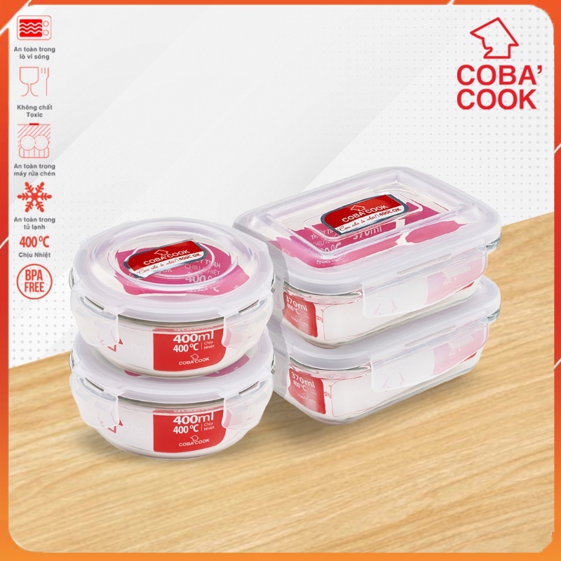 Bộ hộp COBA'COOK thủy tinh đựng thực phẩm 400ml và 370ml-CCR4L34