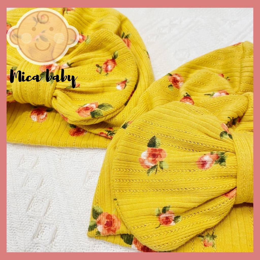 Mũ nón turban thắt nơ vàng hoa sao đỏ dễ thương cho bé Mica baby MTB81