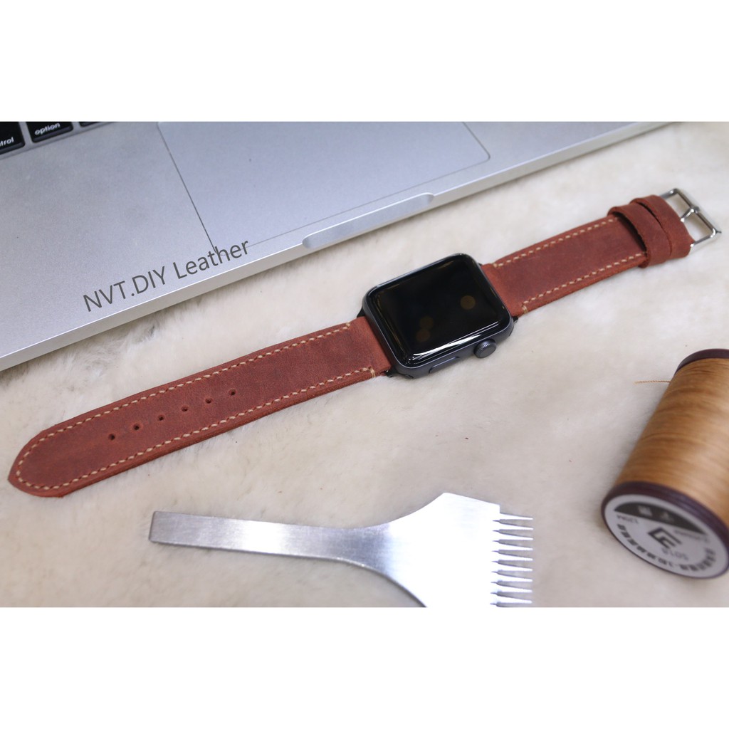 Dây đeo thay thế Apple Watch da bò sáp Nâu đỏ handmade