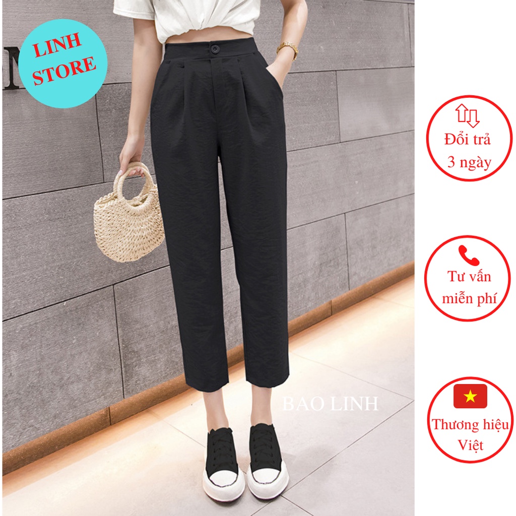 Quần Baggy Trắng LINH Store  Lưng Cao Cạp Chun  Dáng Dài Công Sở  Chất Liệu Đũi Xước Mặc Đi Làm Đi Học