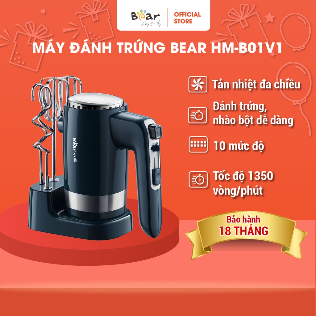 Máy Đánh Trứng Nhào Bột Cầm Tay Bear Công Suất Lớn Làm Bánh Bao, Làm Bánh Kem - HM-B01V1