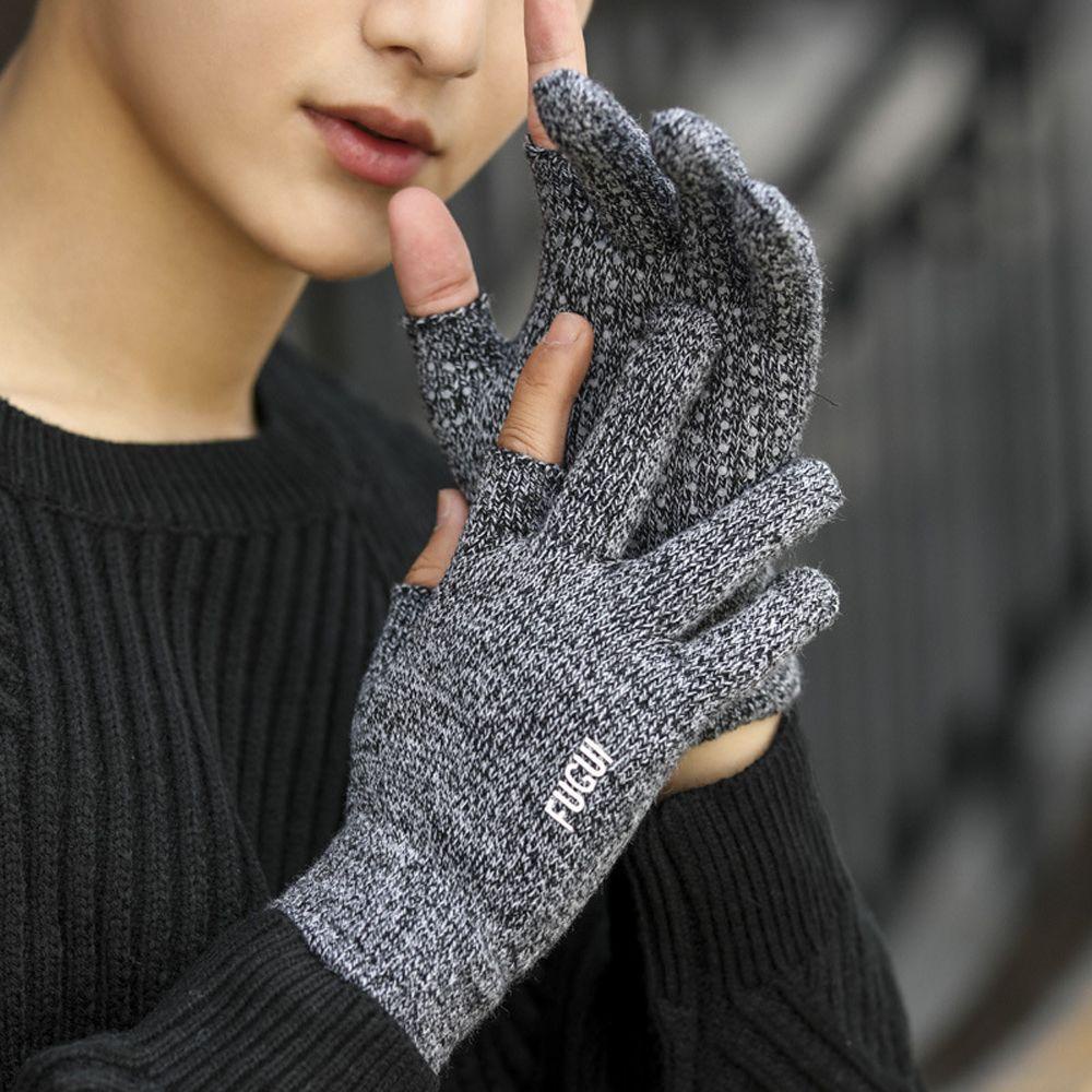 Găng Tay Lái Xe Hở Ngón Bằng Nylon Giữ Ấm Mùa Đông Dành Cho Nam