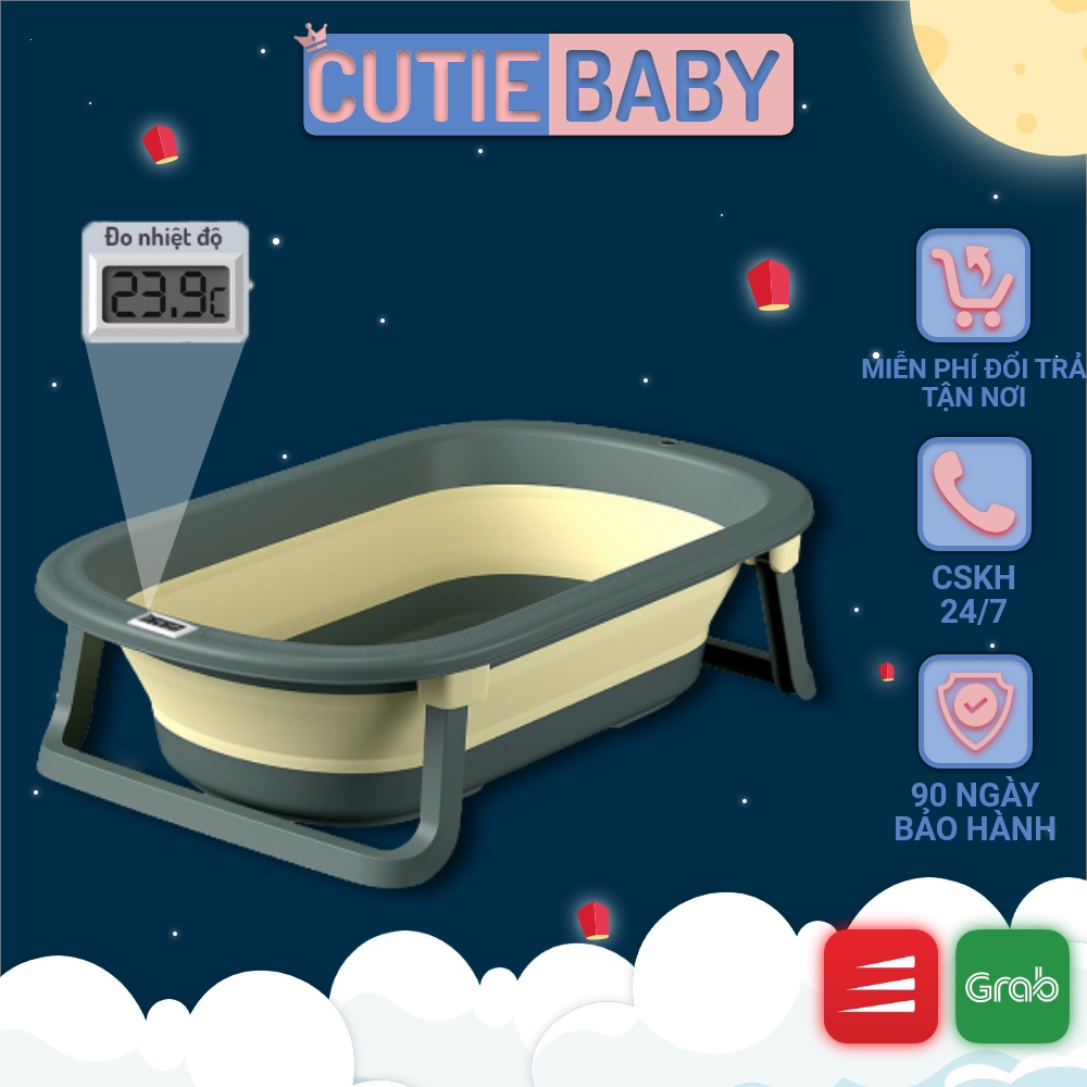 Chậu/Bồn/Thau Tắm Gập Gọn Cutiebaby Size To, Sẵn Nhiệt Kế Cho Bé Trai, Gái, Trẻ Sơ Sinh Từ 0 Tháng Tuổi