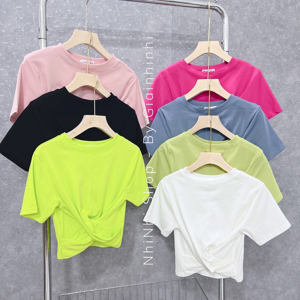Áo kiểu dáng ngắn xoắn bụng, Áo thun croptop ngắn tay form ôm sexxy AK302 - NhiNhi Shop