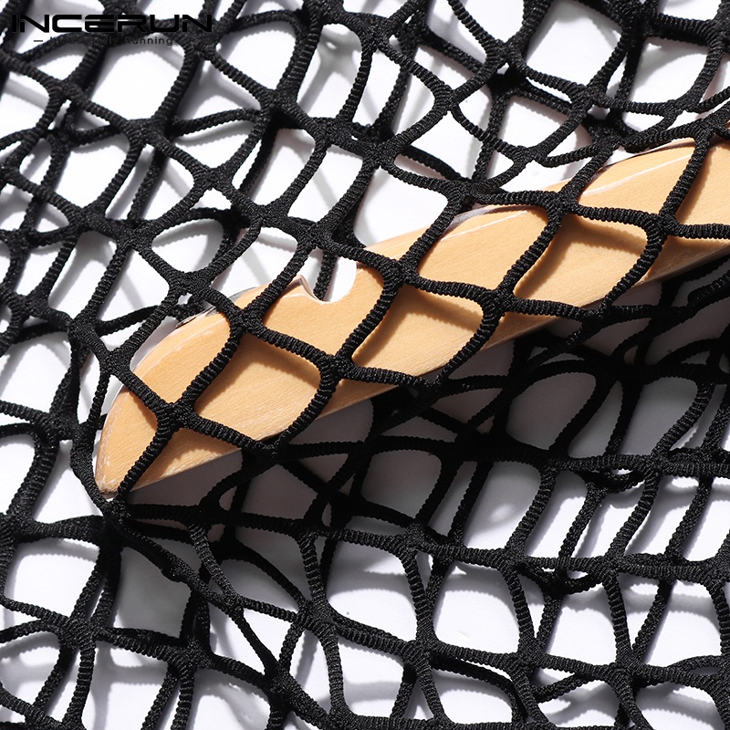 INCERUN Áo nam Tay Dài Màu Đen Quyến Rũ