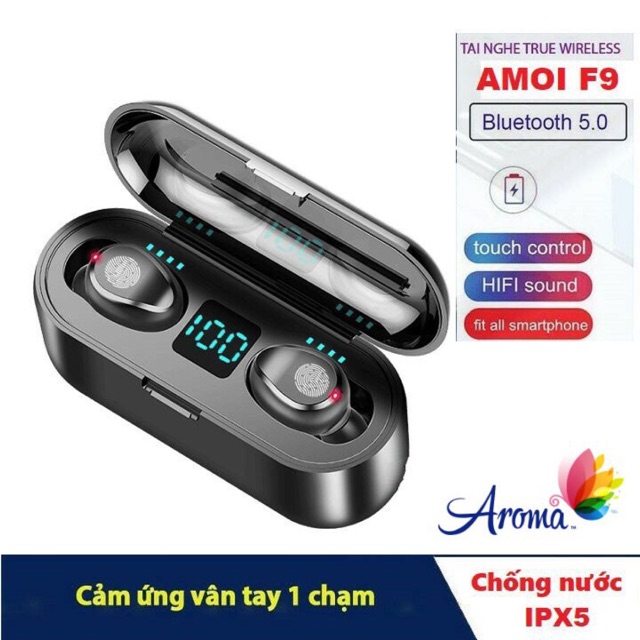 Tai nghe true wireless AMOI F9 | bản QUỐC TẾ | nút cảm ứng | Bluetooth 5.0 | Pin 280 giờ | sạc dự phòng 2019 5.0 | BigBuy360 - bigbuy360.vn