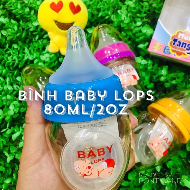 Bình sữa cổ rộng BABY LOPS nhựa PP không chứa BPA ( tặng kèm 1 núm ti thay thế)