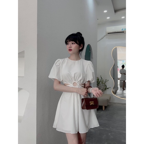 Đầm xoè khoen eo, thắt eo lưng tay bồng
