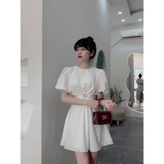 Đầm xoè khoen eo, thắt eo lưng tay bồng