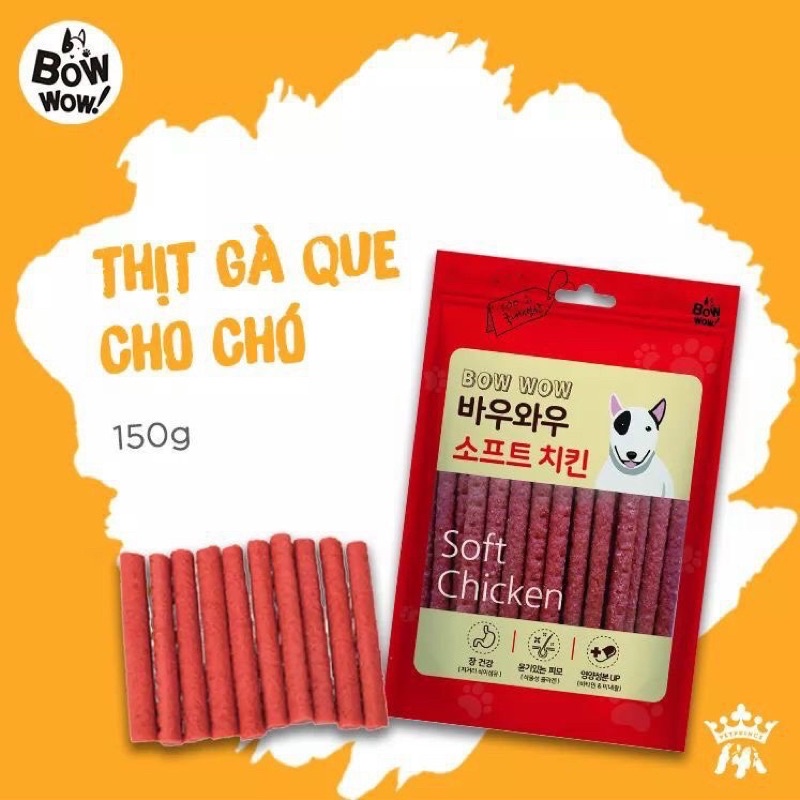 [ 150g ] Snack thịt que mềm Bowwow Stick Jerky vị Cá Hồi / Gà cho chó