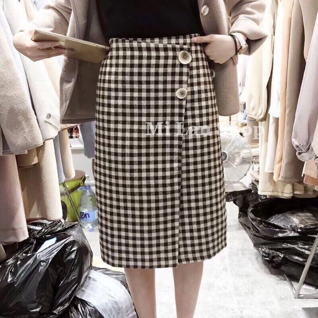 Chân váy dạ dài qua gối kẻ caro chất đẹp | BigBuy360 - bigbuy360.vn