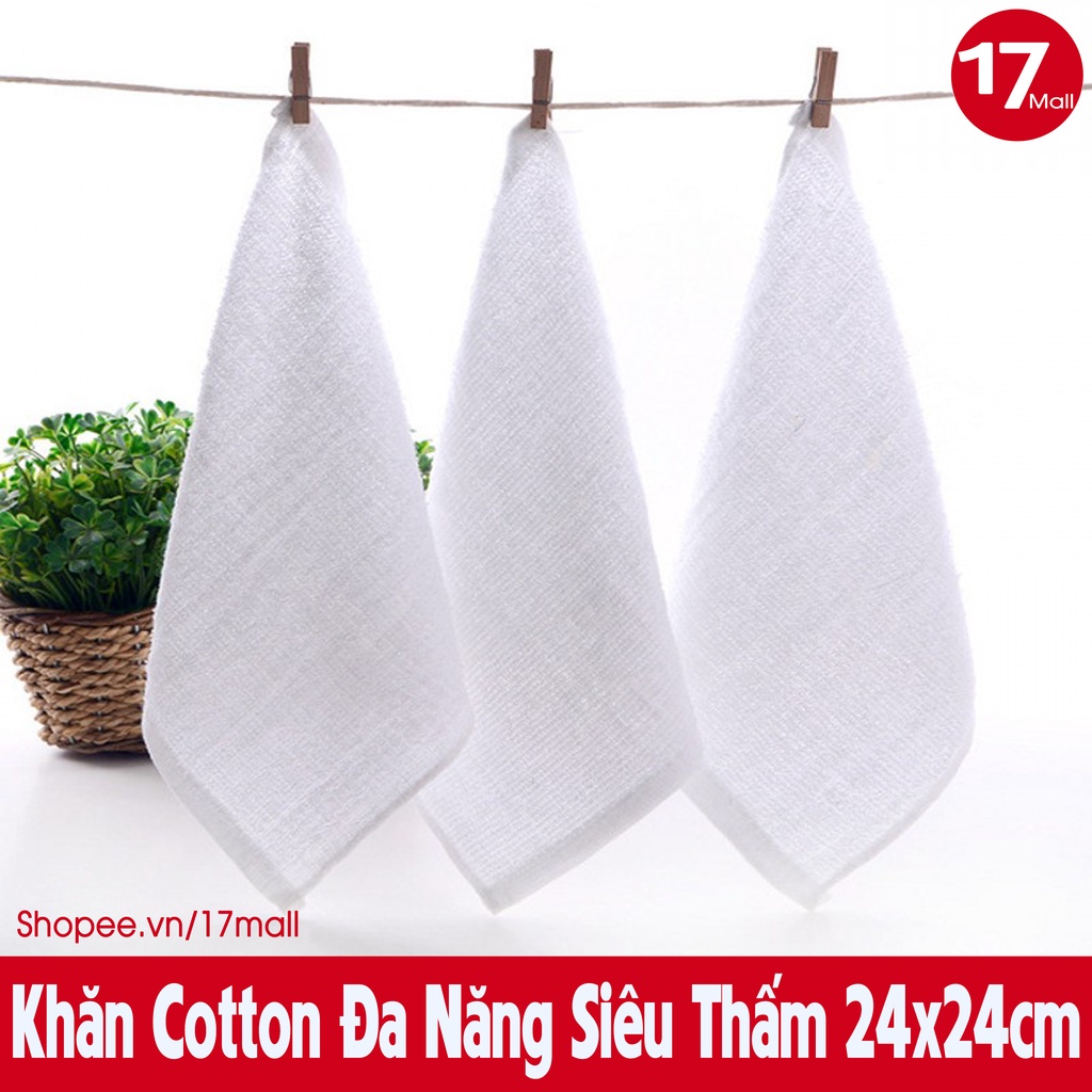 BÁN SỈ 500 Khăn lau đa năng siêu thấm, khăn cotton lau tay, lau xe, nhà bếp, quán ăn vuông 24x24cm trắng 17Mall