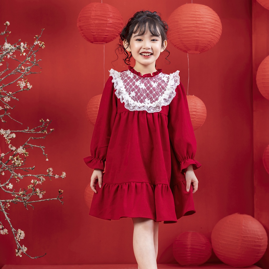 Váy trẻ em TIHON chất liệu mềm mại, ấm áp cho mùa thu đông VT0750156
